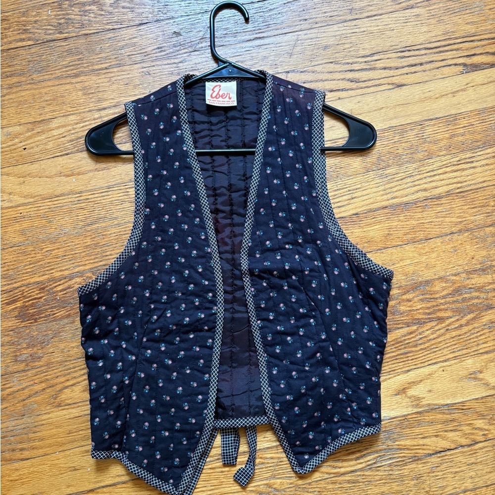 Navy Floral Quilted Vintage Vest